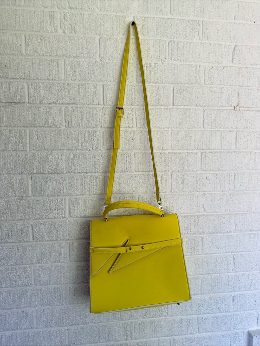 Browns Nylon Bright Yellow Structured Top-Handle Satchel with Adjustable Strap